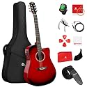 Vangoa Electric Acoustic Guitar Kit for Beginners Adults 41 inch Full Size Cutaway Electric Acoustic Guitar Bundle Set with Built-in Pickups Bag Tuner Strap Capo Picks Cable, Glossy Red