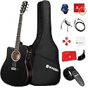 Vangoa Left Handed Acoustic Electric Guitar Kit for Adult Beginner Full Size Cutaway Lefty Acoustic Guitar Bundle Set with Built-in 4 Band EQ Bag Tuner Cable Strap Capo String, Matte Black