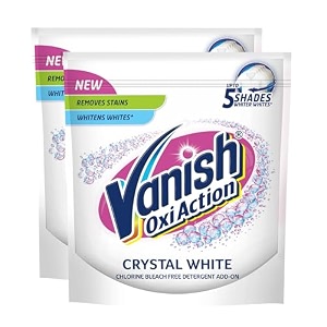 vanish 400 gm white add-on powder  stain remover for clothes  chlorine and bleach free suitable with all washing detergent powders and liquids pack of 2