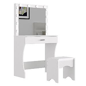 Vanity Desk with Mirror and Adjustable Lights