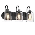 Vanity Light Fixtures With Clear Glass Shades - 3-Light Black Bathroom Light Over Mirror - Modern Wall Lamp for Bathroom, Bedroom, Living Room, Hallway, Porch