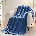 VANJOROY 9-Layer Muslin Throw Blanket Twin 60" x 80" Blue, 100% Cotton Organic Breathable Lightweight Large Throw for Couch Bed Quilt - All Season Muslin Soft Gauze Blanket