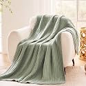 VANJOROY 9-Layer Muslin Throw Blanket Queen 90" x 90" Sage Green, 100% Cotton Organic Breathable Lightweight Large Throw for Couch Bed Quilt and Bedspread - All Season Muslin Soft Gauze Blanket