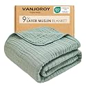 VANJOROY 9-Layer Muslin Throw Blanket King 90" x 108" Teal, 100% Cotton Organic Breathable Lightweight Large Throw for Couch Bed Quilt and Bedspread - All Season Muslin Soft Gauze Blanket