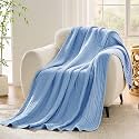 VANJOROY 9-Layer Muslin Throw Blanket Queen 90" x 90" Blue, 100% Cotton Organic Breathable Lightweight Large Throw for Couch Bed Quilt and Bedspread - All Season Muslin Soft Gauze Blanket