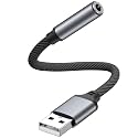 Vanjua USB to 3.5mm Audio Jack Adapter, External Sound Card AUX Stereo Converter Compatible with PC, Laptop, Desktop, Linux, PS4, Headset and More Devices