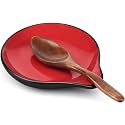 VanlonPro Ceramic Spoon Rest, 5 Inch Spoon Holder for Stove Top, Kitchen Counter, Utensils, Ladle, Coffee Spoons, Cooking spoons, Spatula, Tongs, Housewarming Gifts, Heat-Resistant, Red &amp; Black