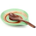 VanlonPro Ceramic Spoon Rest, 5 Inch Spoon Holder for Stove Top, Kitchen Counter, Utensils, Ladle, Coffee Spoons, Cooking spoons, Spatula, Housewarming Gifts, Green & Hand-painted Swirl