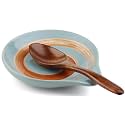 VanlonPro Ceramic Spoon Rest, 5 Inch Spoon Holder for Stove Top, Kitchen Counter, Utensils, Ladle, Coffee Spoons, Cooking spoons, Spatula, Tongs, Housewarming Gifts, Blue Gray &amp; Hand-painted Swirl