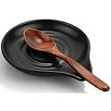 VanlonPro Ceramic Spoon Rest, 5 Inch Spoon Holder for Stove Top, Kitchen Counter, Utensils, Ladle, Coffee Spoons, Cooking spoons, Spatula, Tongs, Heat-Resistant, Housewarming Gifts, Swirl Black