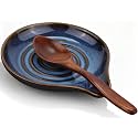 VanlonPro Ceramic Spoon Rest, 5 Inch Spoon Holder for Stove Top, Kitchen Counter, Utensils, Ladle, Coffee Spoons, Cooking spoons, Spatula, Tongs, Heat-Resistant, Housewarming Gifts, Swirl Blue