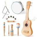 Vanplay Kids Guitar Set, 7-Piece Wooden Musical Instruments for Toddler 2-3