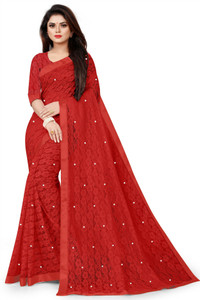 vanraj creation self design bollywood net saree red