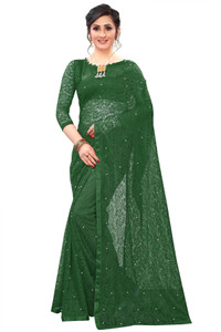 vanraj creation self design bollywood net saree green