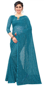 vanraj creation self design bollywood net saree light blue