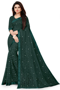 vanraj creation self design bollywood net saree dark green