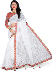 vanraj creation self design bollywood net saree white