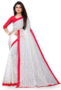 vanraj creation self design floral print bollywood net saree red