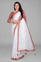 VANRAJ CREATION Self Design Bollywood Net Saree (White)
