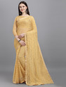 VANRAJ CREATION Self Design Bollywood Net Saree (Beige)
