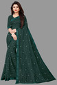 VANRAJ CREATION Self Design Bollywood Net Saree (White)