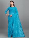 VANRAJ CREATION Self Design Bollywood Net Saree (Light Blue)
