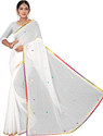 VANRAJ CREATION Self Design Bollywood Net Saree (White)