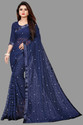 VANRAJ CREATION Self Design Bollywood Net Saree (Dark Blue, White)