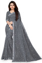 VANRAJ CREATION Self Design Bollywood Net Saree (Grey)