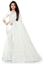 VANRAJ CREATION Self Design Bollywood Net Saree (White)