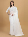 VANRAJ CREATION Self Design Bollywood Net Saree (White)
