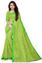 VANRAJ CREATION Self Design Bollywood Net Saree (Light Green)