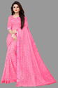 VANRAJ CREATION Self Design Bollywood Net Saree (White)