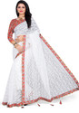 VANRAJ CREATION Self Design Bollywood Net Saree (White)