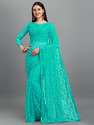 VANRAJ CREATION Self Design Bollywood Net Saree (Light Blue)