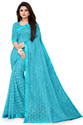VANRAJ CREATION Self Design Bollywood Net Saree (Light Blue)