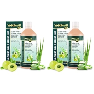 vansaar 45 aloe vera amla juice 1l  wild amla amp pulpy aloe vera harvested in 24 hours  for hair growth skin glow amp detoxification pack of 2