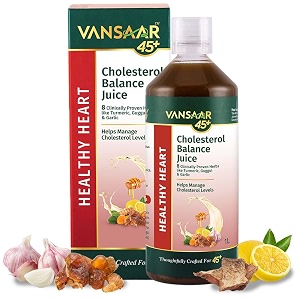 vansaar 45 cholesterol balance juice 1l  cholesterol care amp heart health supplement with arjuna garlic amp 6 potent herbs  ayurvedic supplement for 45 adults