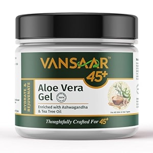 vansaar 45 pure aloe vera gel 500g for face skin amp hair  enriched with ashwagandha amp tea tree oil hydrating amp moisturizing multipurpose gel  for men amp women