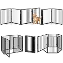Vantas 120" x 24" Foldable Freestanding Extra Wide Dog Gate with Door,Black