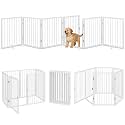 Vantas 120" x 24" Foldable Freestanding Extra Wide Dog Gate with Door,White