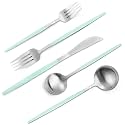 VANVRO - 20 Piece Silver Green Matte Stainless Steel Cutlery Set, Satin Finish, for 4, Home and Restaurant, Dishwasher Safe