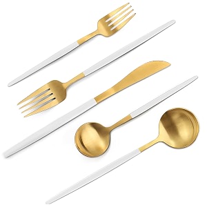vanvro matte white gold silverware set 20-piece stainless steel flatware set satin finish tableware cutlery set service for 4 home and restaurant dishwasher safe