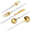 VANVRO Matte White Gold Silverware Set, 20-Piece Stainless Steel Flatware Set, Satin Finish tableware Cutlery Set, Service for 4, Home and Restaurant, Dishwasher Safe