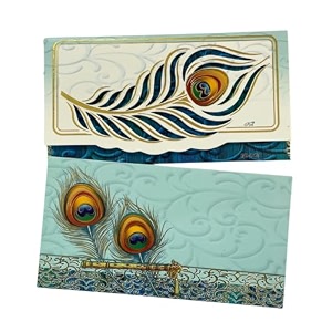 pack of 20 paper peacock feather design matte finish designer shagun envelopes for gifting money cash tuck flap fancy sagan lifafa wedding occasion 19 x 10 cm sky green color
