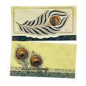 Pack of 20, Paper Peacock Feather Design Matte Finish Designer Shagun Envelopes for Gifting Money Cash, Tuck Flap Fancy Sagan Lifafa Wedding Occasion, 19 X 10 cm, Green Cream Color