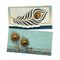 Pack of 50, Paper Peacock Feather Design Matte Finish Designer Shagun Envelopes for Gifting Money Cash, Tuck Flap Fancy Sagan Lifafa Wedding Occasion, 19 X 10 cm, Sky Green Color