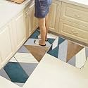 KIMEE 2-Piece Kitchen Mat Set – Kitchen Floor Rugs, Non-Slip & Easy to Clean Water Absorbing Runner Comfort Mats for Kitchen, Laundry, Office (Black Border FlowerPattern, 120cm x 60cm + 60cm x 40cm)