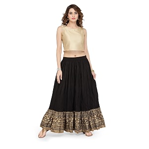 Varanga Womens Cotton Knee-Length Frills Skirt