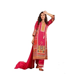 Varanga Women Fuchsia Pink Ethnic Printed Straight